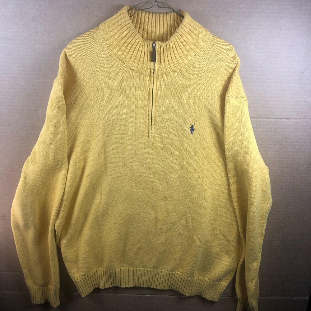 Polo Ralph Lauren MORGAN YELLOW Mock Neck Pullover 1/4 Zip Sweater Size XL.
